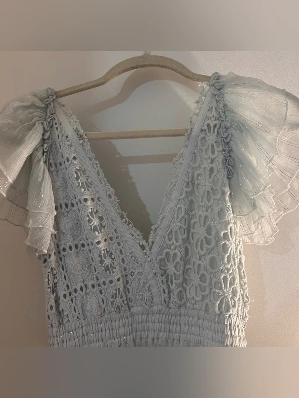 BHLDN Free People FP1 Crochet V-Neck Maxi Dress with Flutter Sleeves